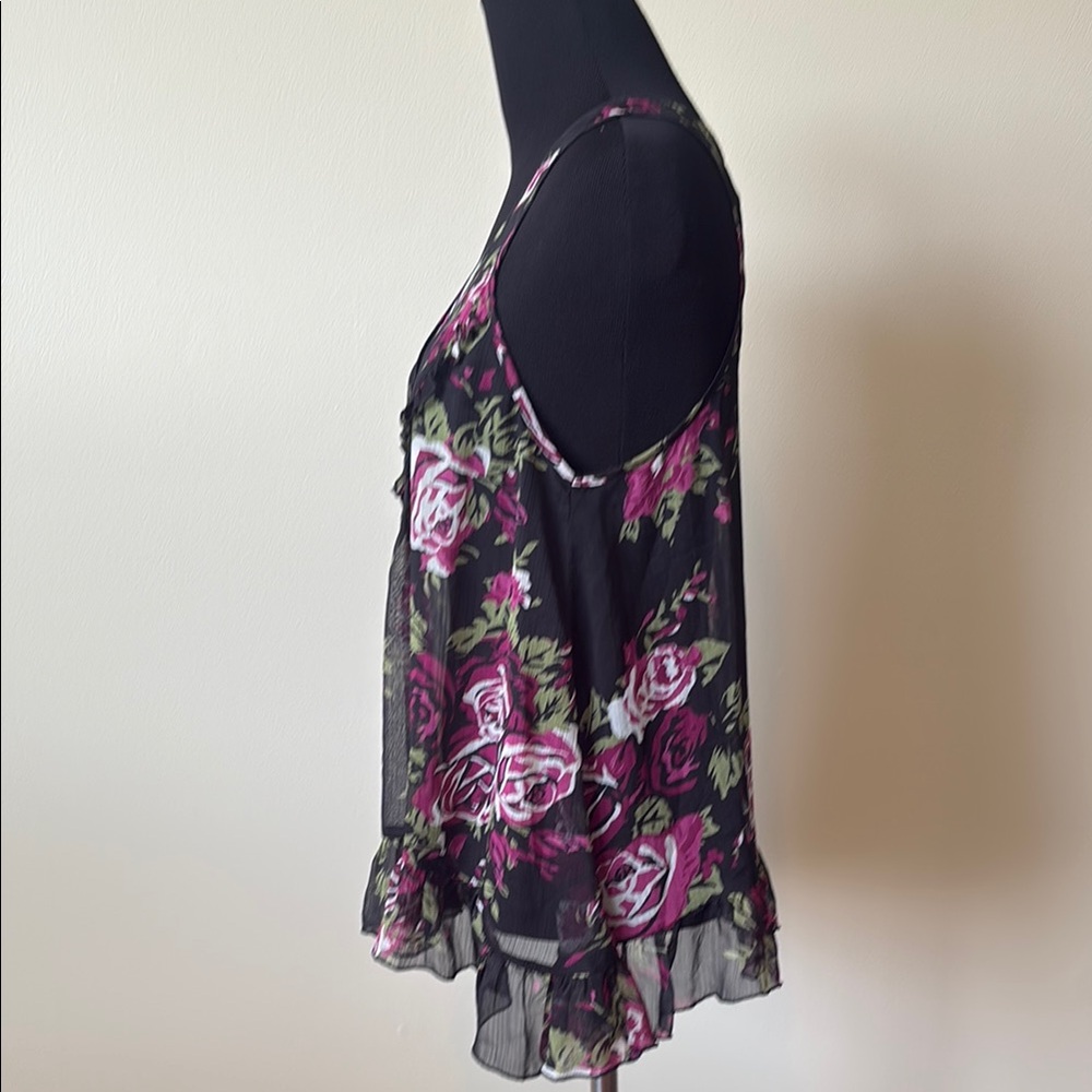 Living Doll Floral Sleeveless Sheer Top with Ruffle hem - Picture 5 of 9